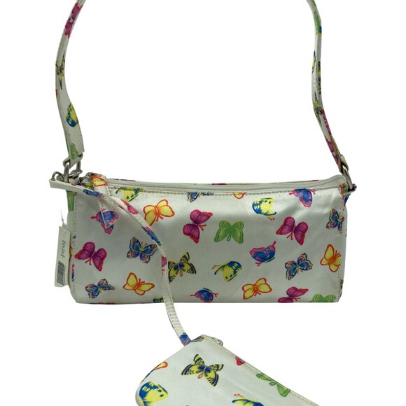 NWT Vintage Amanda Smith Satin Butterfly Print Shoulder Bag with Coin Purse - Picture 1 of 12